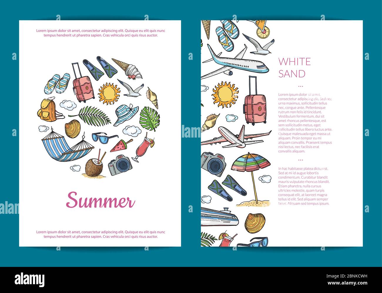 Vector hand drawn summer travel elements card, flyer or brochure ...