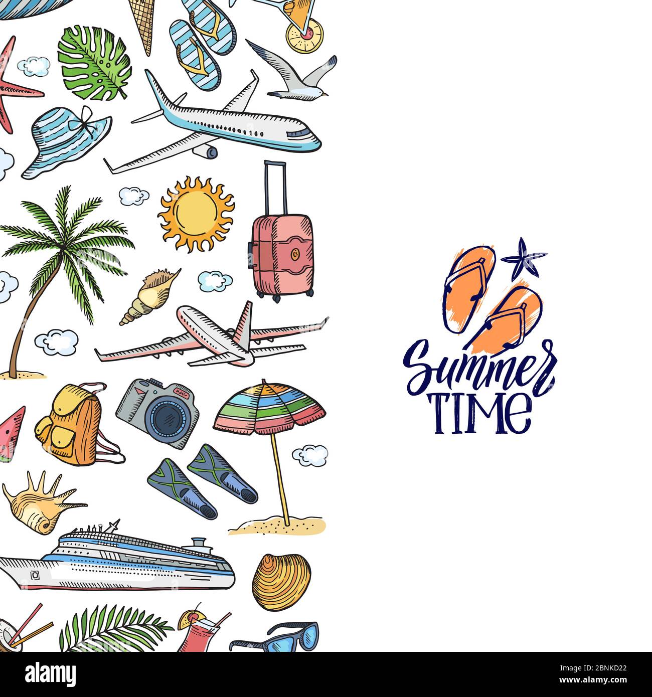 Vector hand drawn summer travel elements background illustration Stock ...