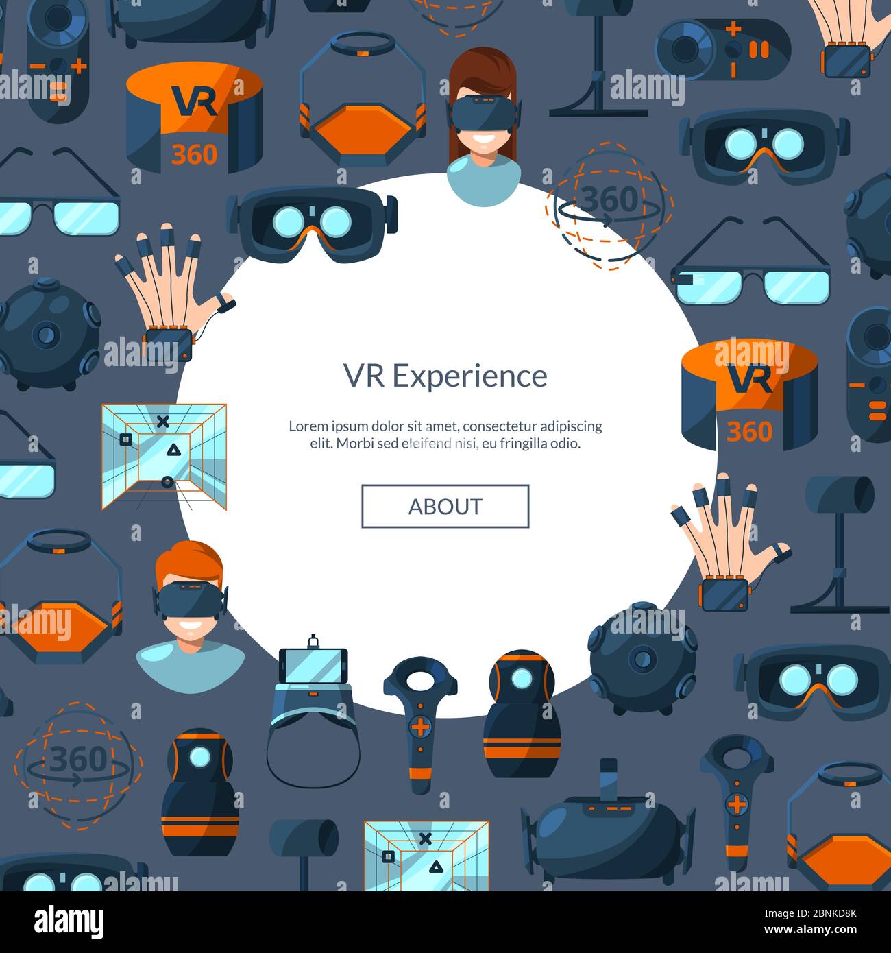 Vector background with flat style virtual reality elements circle Stock ...