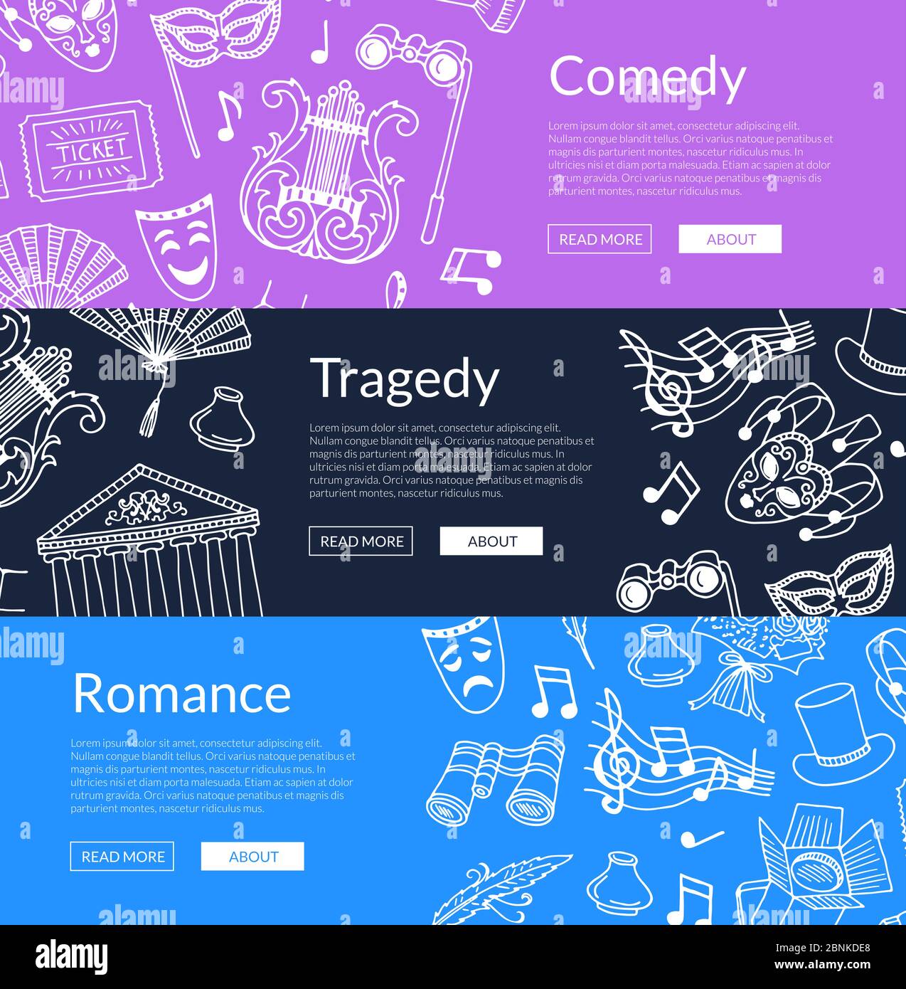 Vector doodle theatre elements banners illustration Stock Vector Image ...