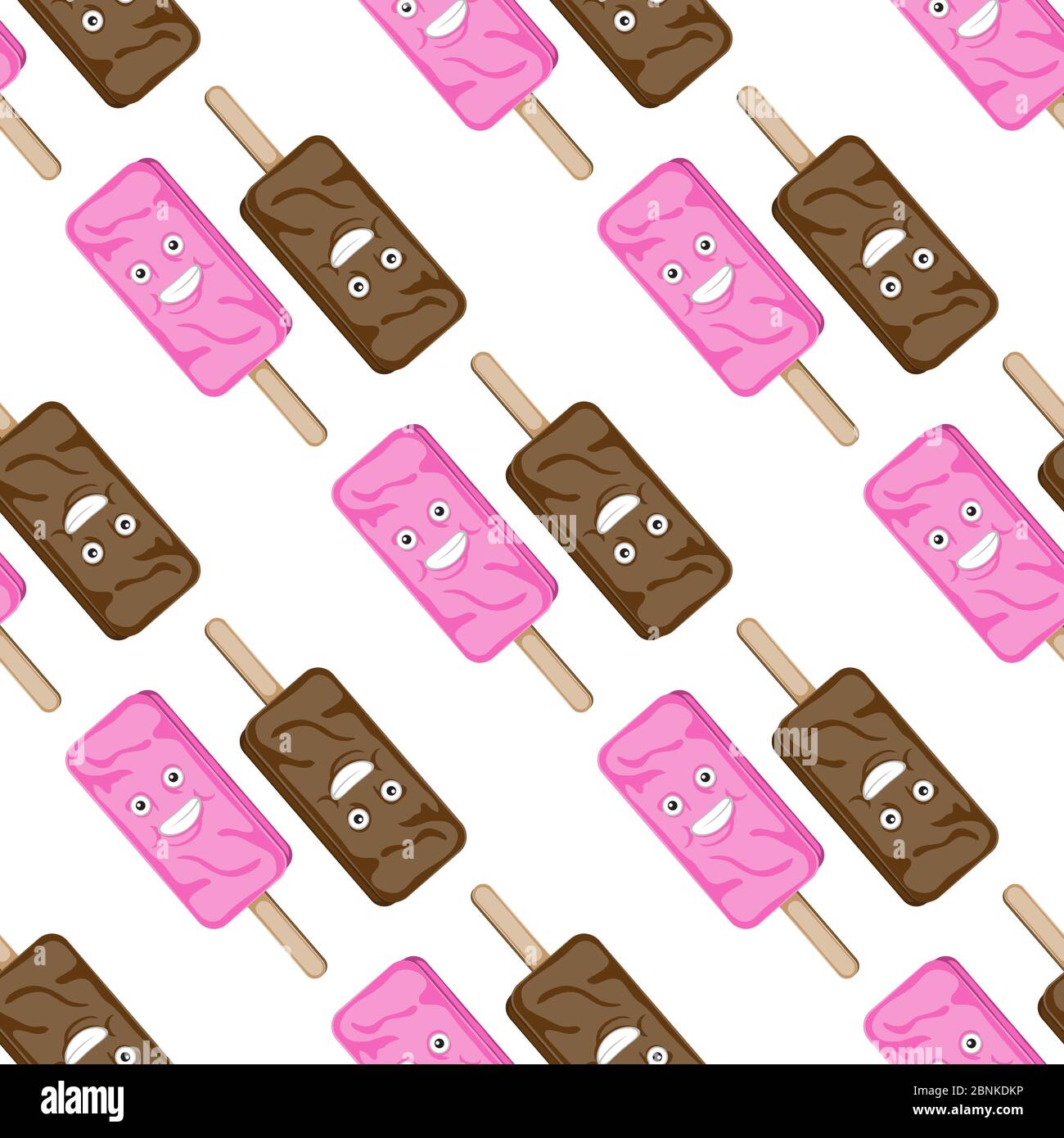 Seamless pattern character chocolate and vanilla ice cream on a white background. Vector image Stock Vector