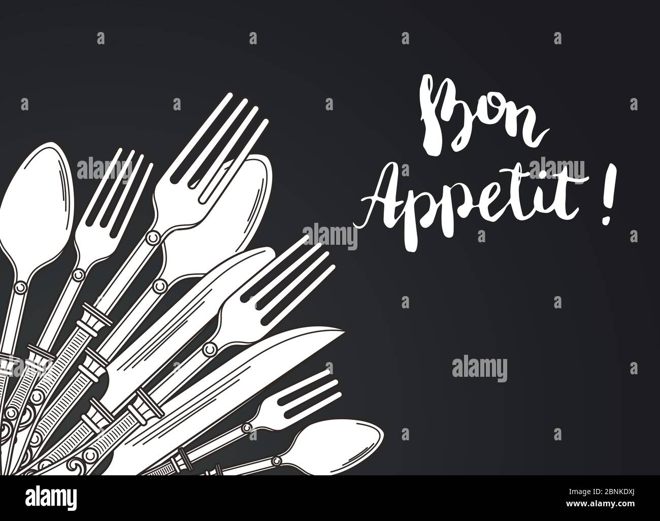 Vector illustration with hand drawn tableware on black background Stock Vector