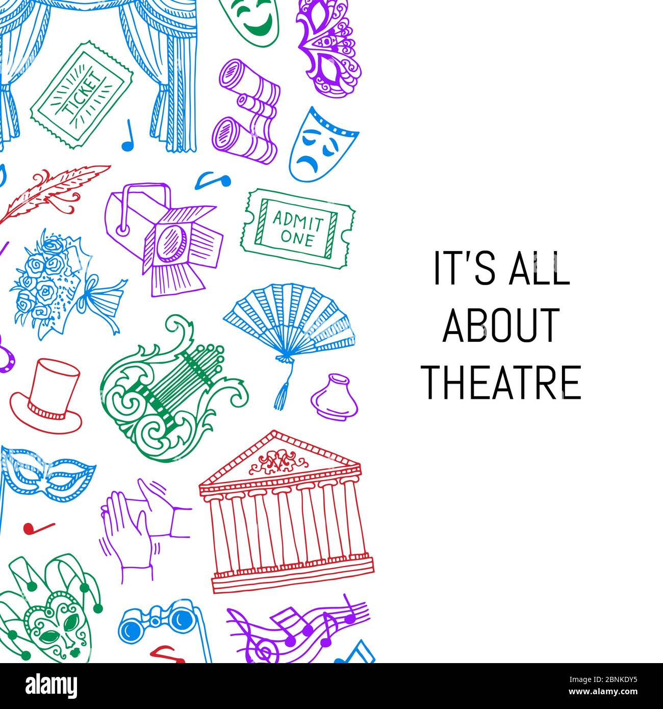 Vector doodle theatre elements background illustration Stock Vector