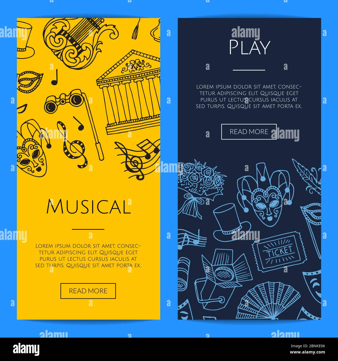 Vector doodle theatre elements banners illustration Stock Vector Image ...