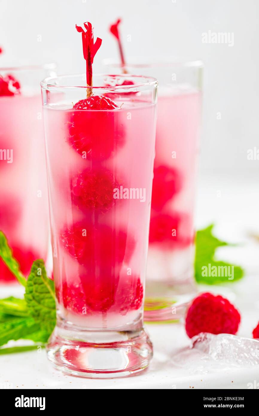 Raspberry Vodka Shots Lemonade Cocktail with Fresh Raspberry on White ...