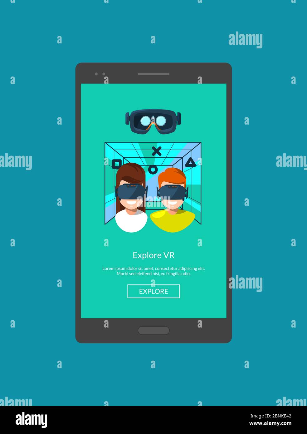 Vector mobile phone with flat style virtual reality elements Stock ...