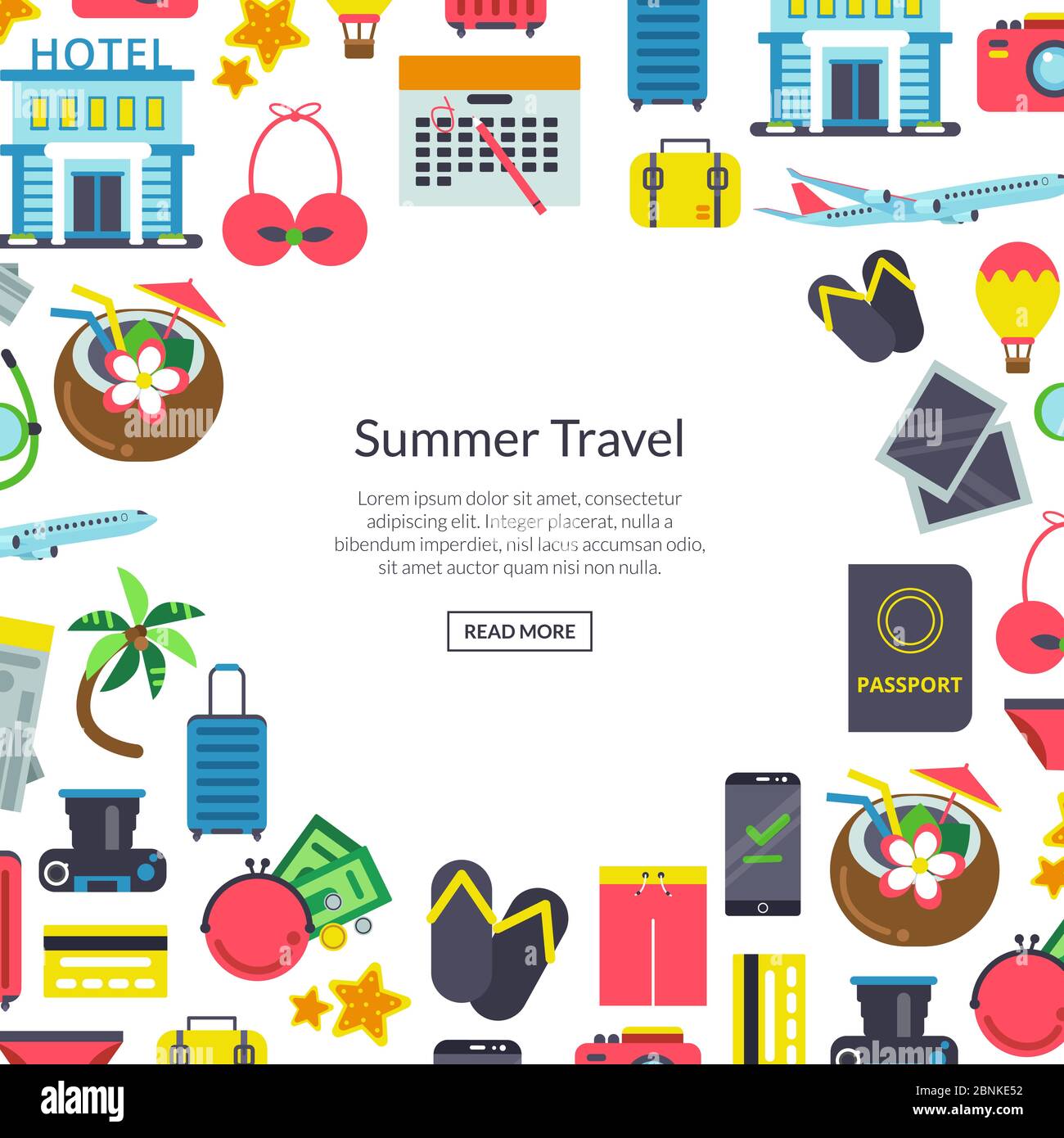 Vector flat travel elements background illustration Stock Vector Image ...