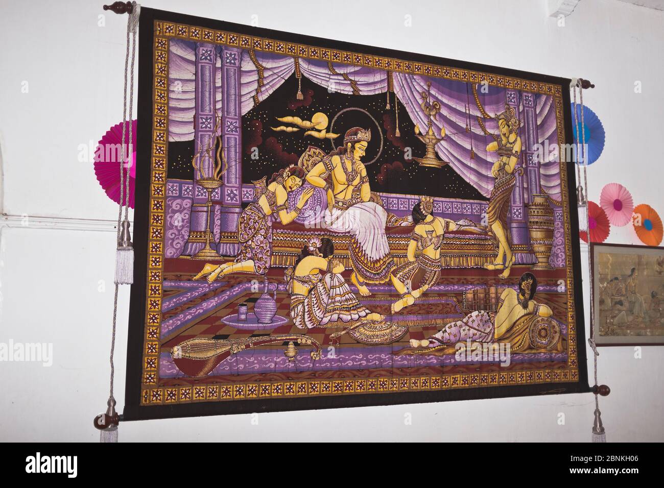 dh Batik shop GALLE SRI LANKA Award winning Batiks wall hanging artwork display fabric art pattern Stock Photo