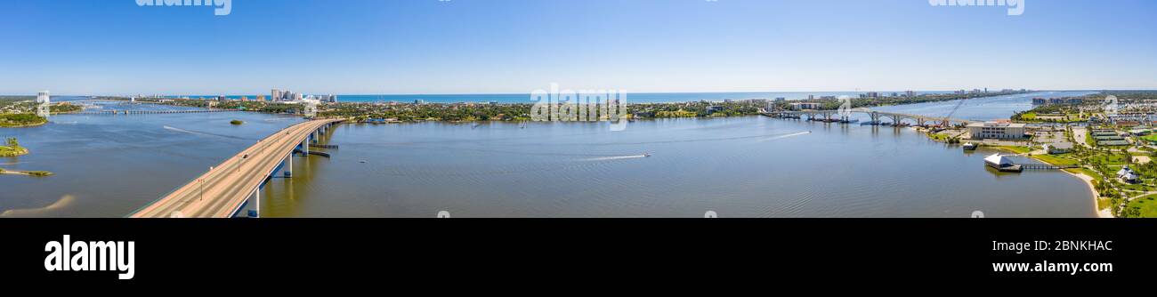 Aerial panorama Daytona Beach Florida USA Halifax river Stock Photo