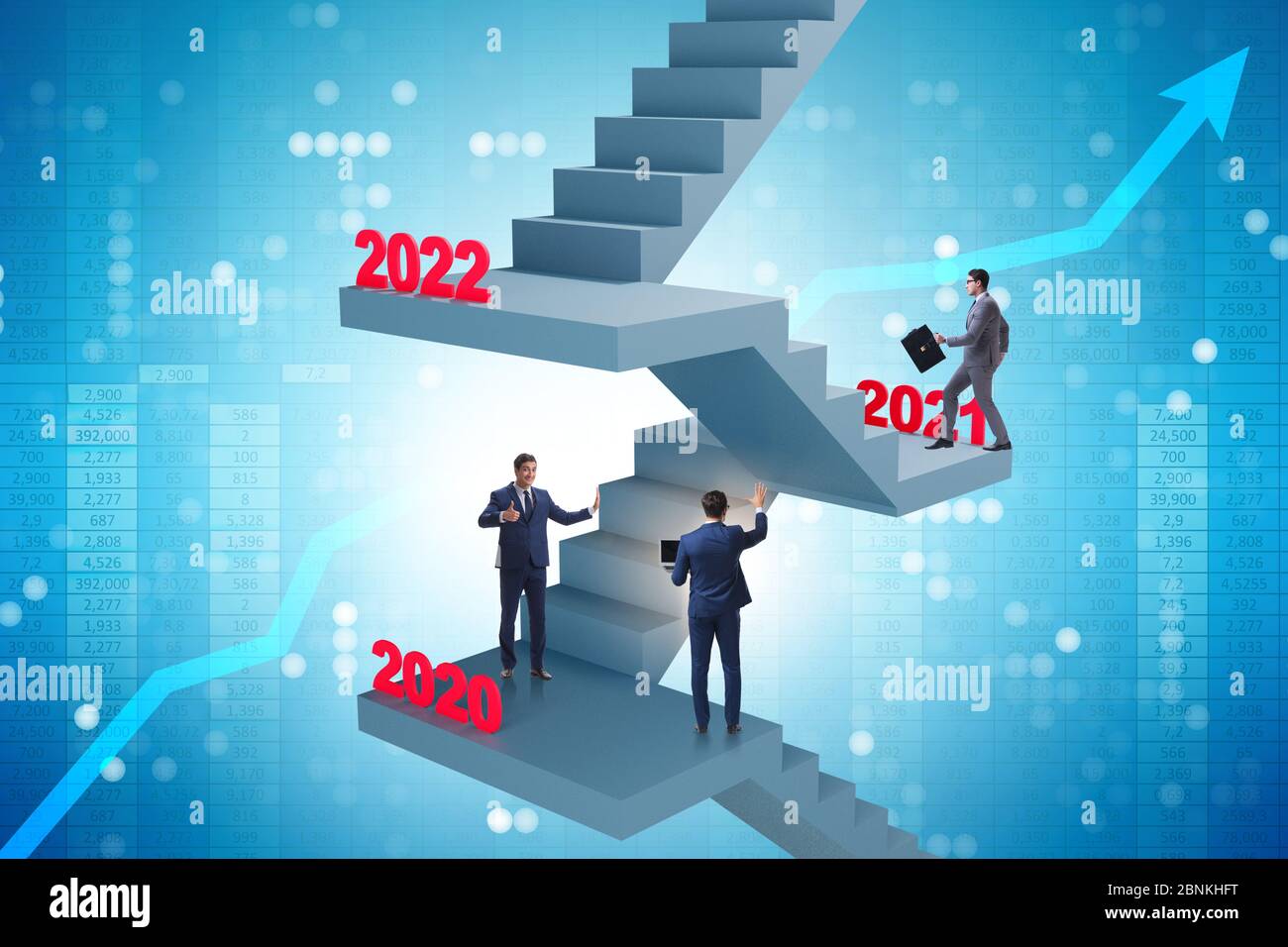 Businessman climbing the stairs on yearly basis Stock Photo - Alamy
