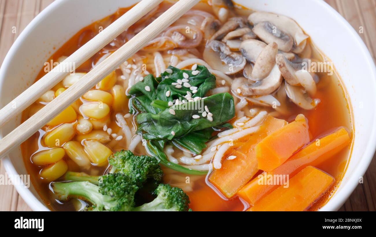 VEGAN SHOYU RAMEN WITH HAND MADE GLUTEN FREE NOODLES, CORN BROCOLLI