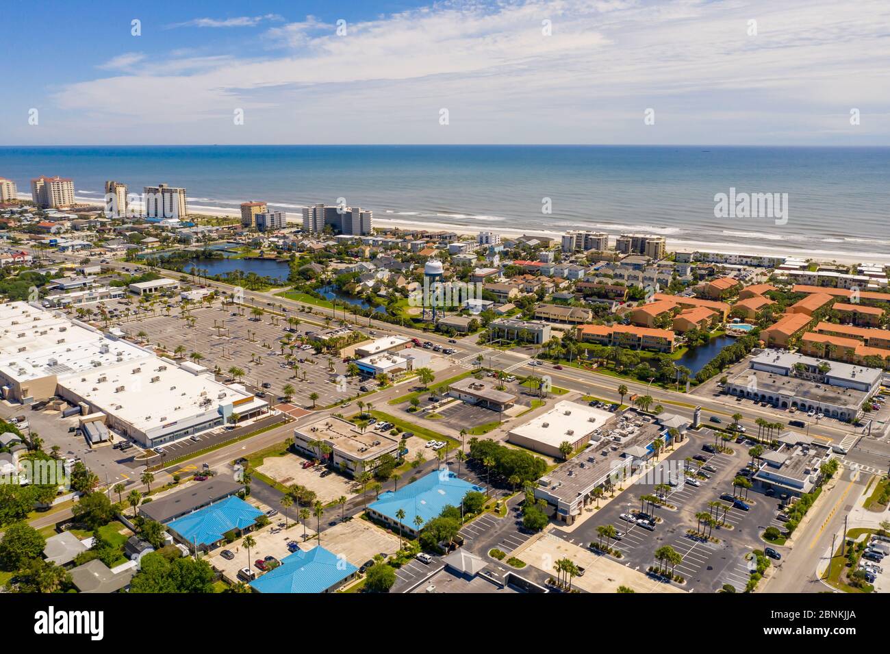 Aerial photo Jacksonville Beach during Coronavirus Covid 19 pandemic stay at home order Stock Photo