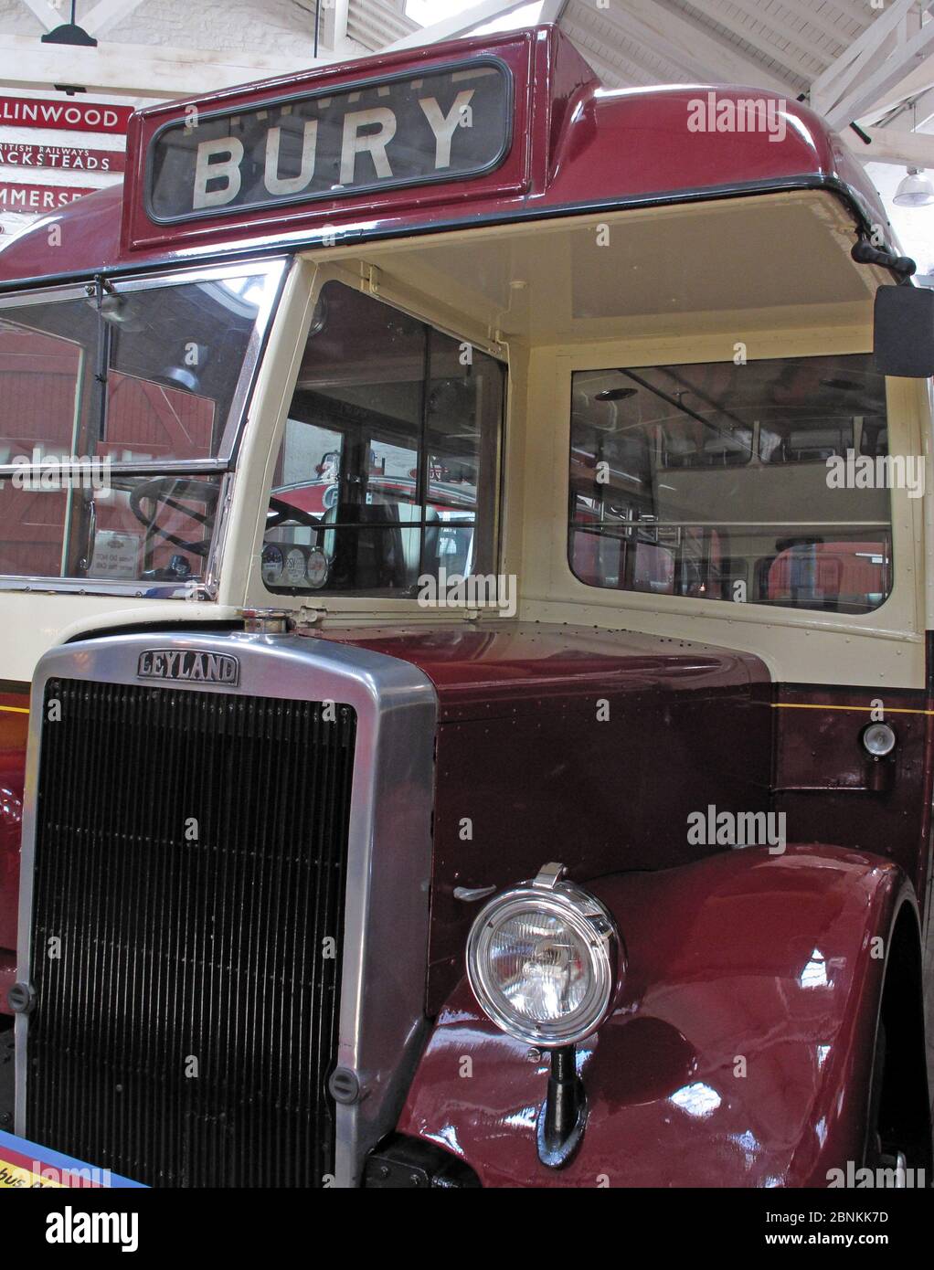 Maroon Bury Corporation Leyland bus, Greater Manchester,Lancashire, England, UK, 1960,1960s Stock Photo