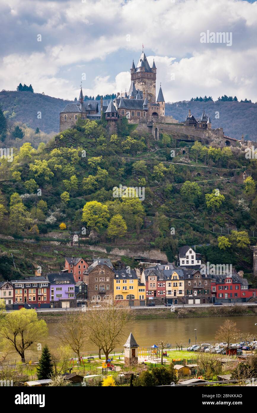 Reichsburg Cochem, castle romance on the Moselle, landmark and cultural asset in the sense of the Hague Convention. Stock Photo