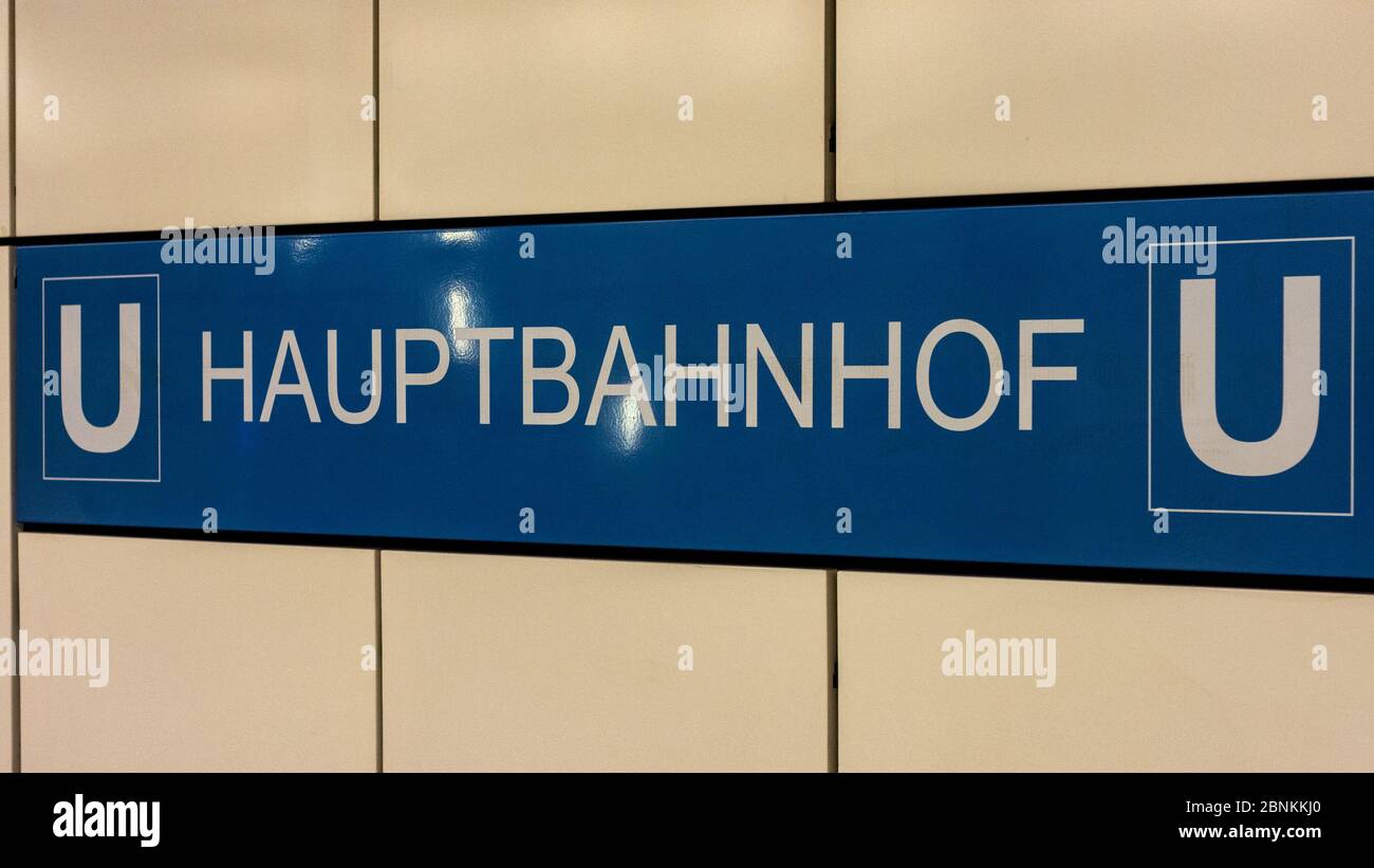 Berlin / Germany - February 22, 2017: Berlin Hauptbahnhof U-Bahn station sign Stock Photo