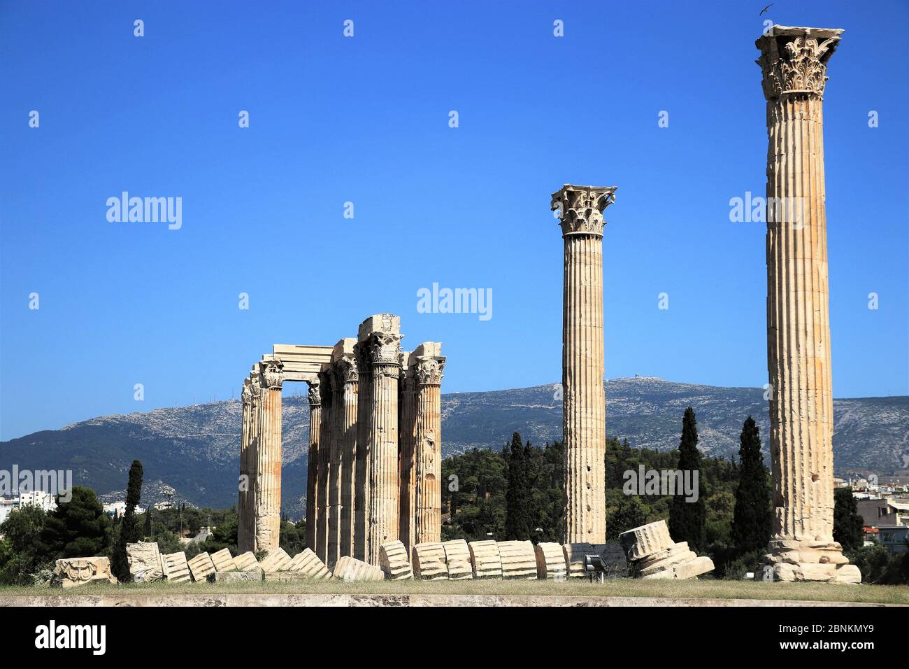 Temple of Olympian Zeus, Ancient Greek Ruins in Athens, Greece Stock Photo