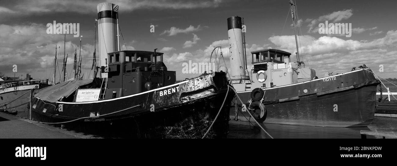 View over the Steam Tug boat Brent at Hythe Quay, river Chelmer, Maldon town, Essex County, England, UK Stock Photo