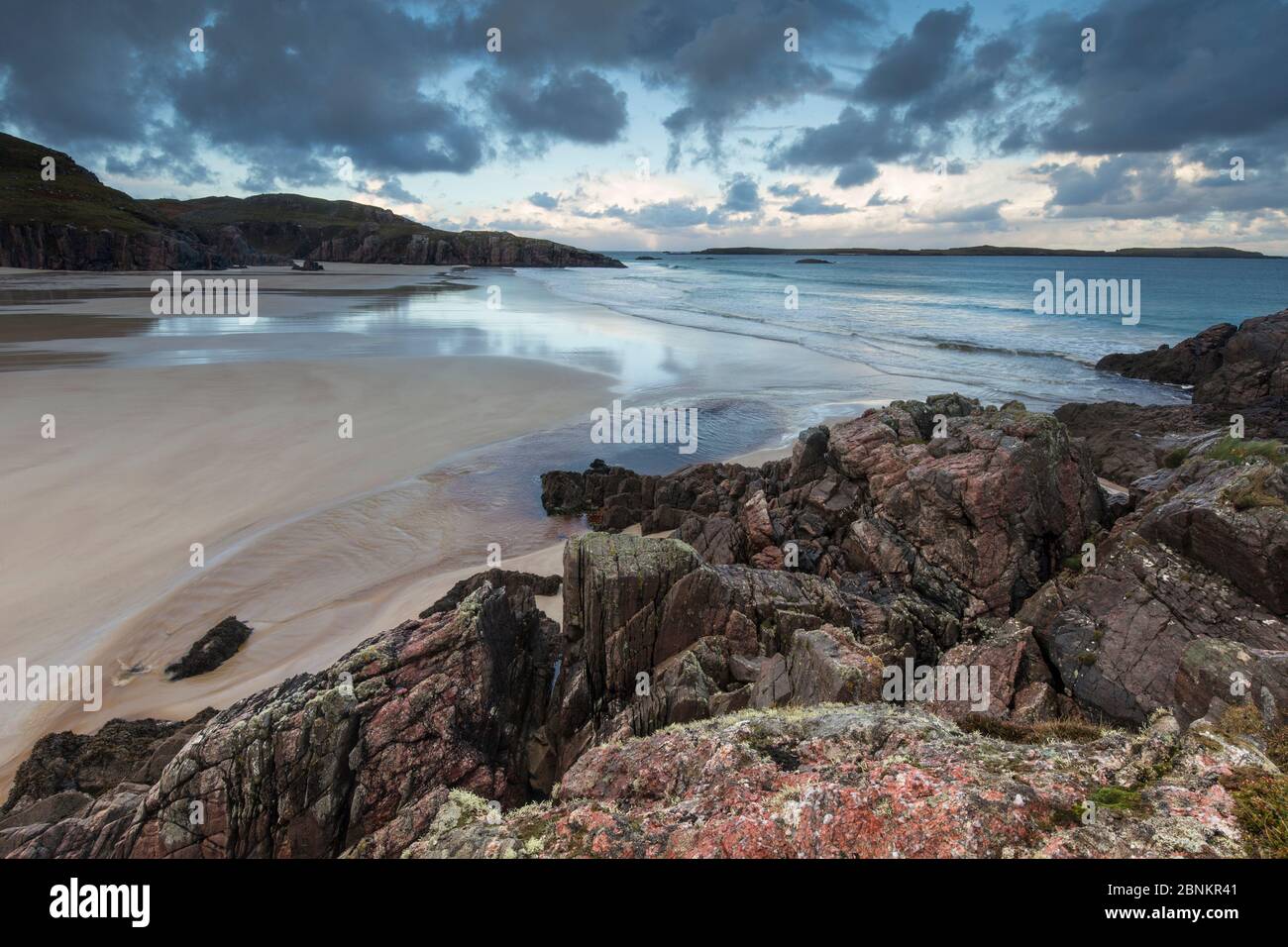 Stormy morning sky over Ceannabeinne beach, Sutherland, Scotland, UK, December 2014. Stock Photo