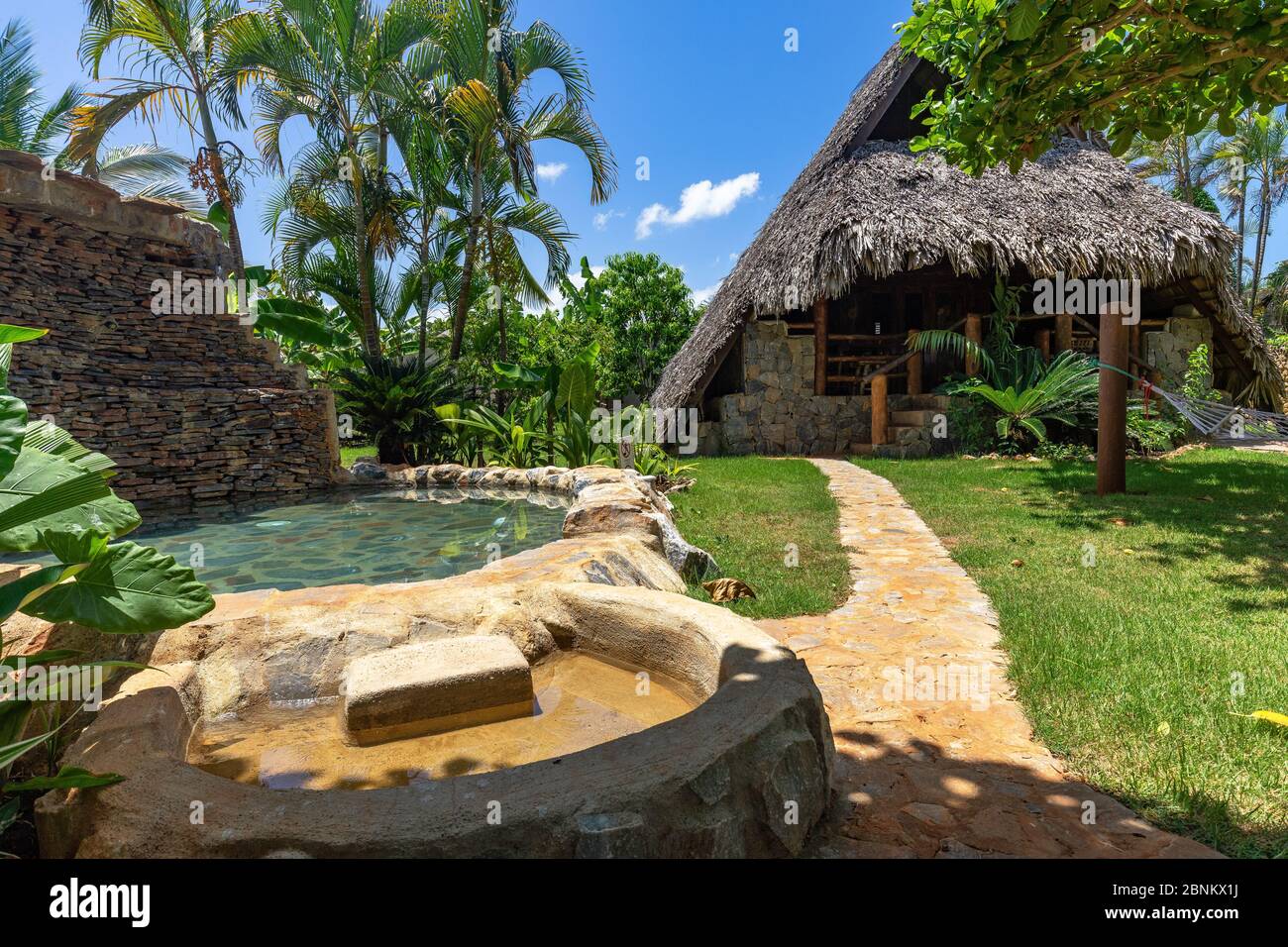 Caribbean, Greater Antilles, Dominican Republic, Samaná, Las Galeras, Eco-Lodge Chalet Tropical Stock Photo