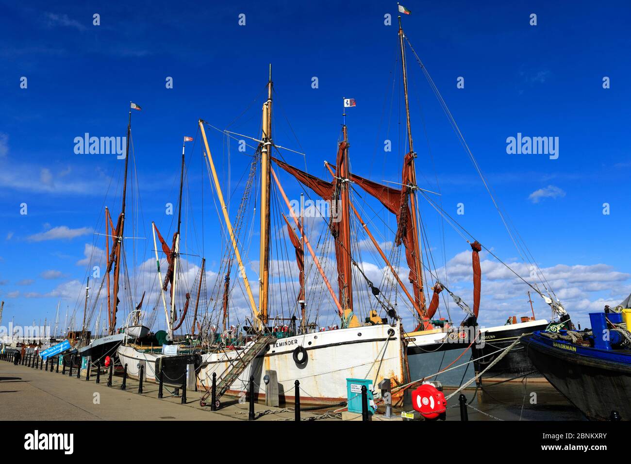 View over the Thames Sailing Barges at Hythe Quay, river Chelmer, Maldon town, Essex County, England, UK Stock Photo