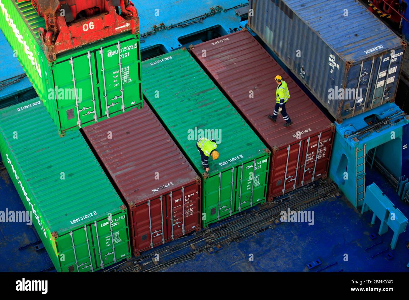 Container terminal in the port of Hamburg, Hamburg, Germany Stock Photo