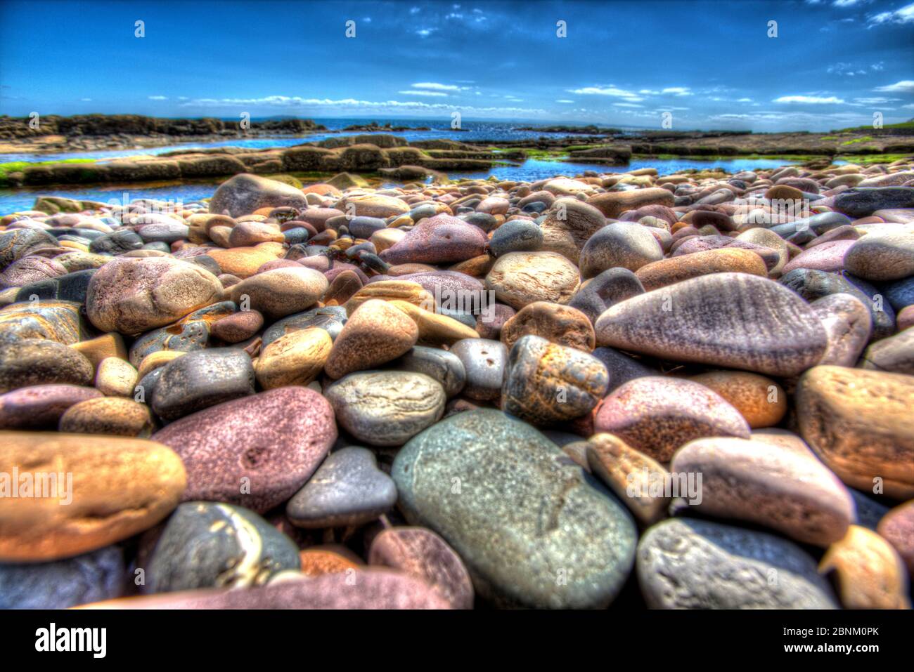 Town of Crail, Scotland. Artistic close up view of the rocky shoreline at Roome Bay, in the Fife town of Crail. Stock Photo
