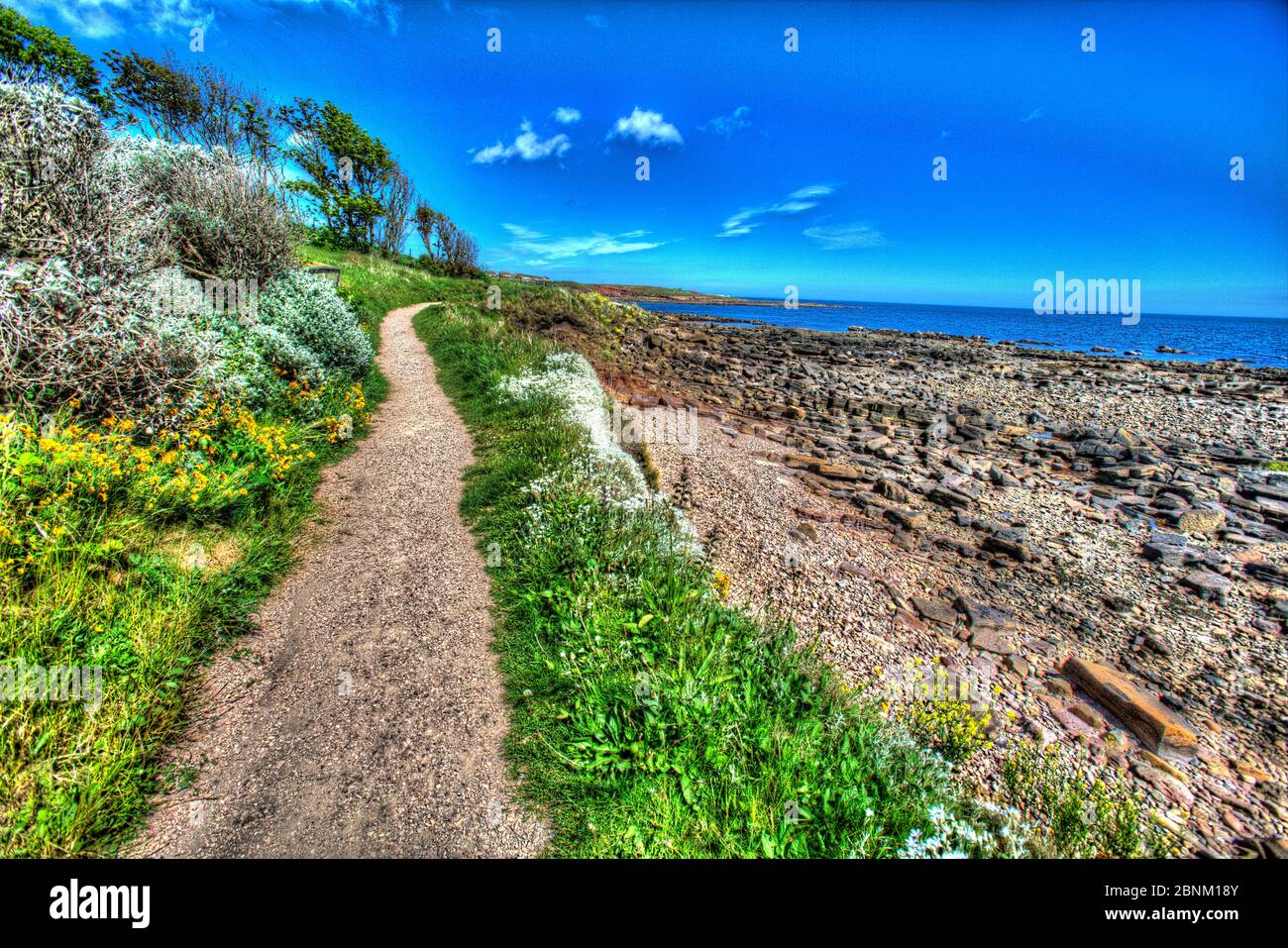 Town of Crail, Scotland. Artistic view of the Fife Coastal Path at Roome Bay, in the Fife town of Crail. Stock Photo