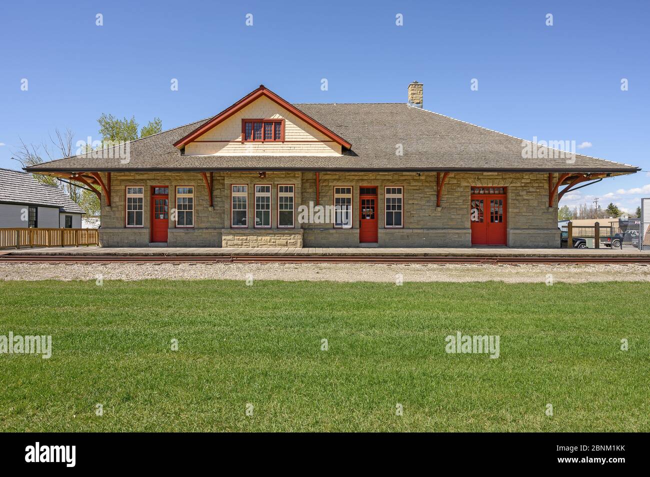 Historic Sandstone Train Station at Claresholm, Alberta, Canada Stock