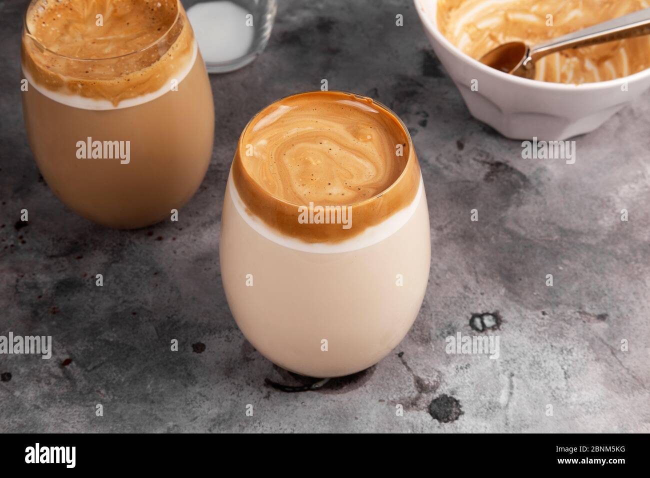 Popular drink Korean dargon coffee made of instant coffee, sugar, hot