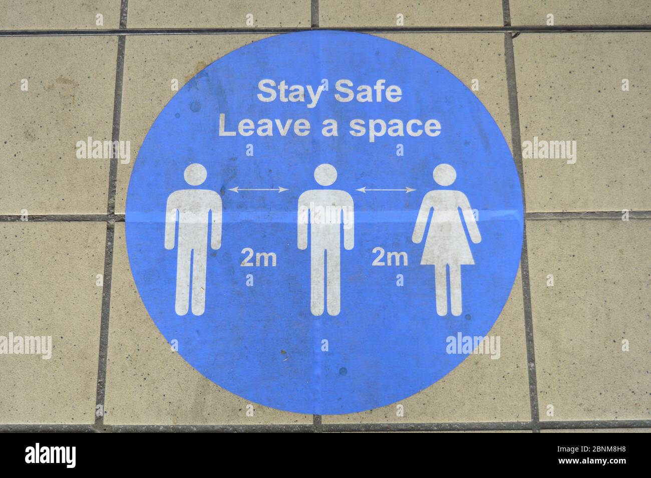 London, UK. 15 May, 2020. TFL informing commuters to maintain a 2 meters distance between passengers. Stock Photo