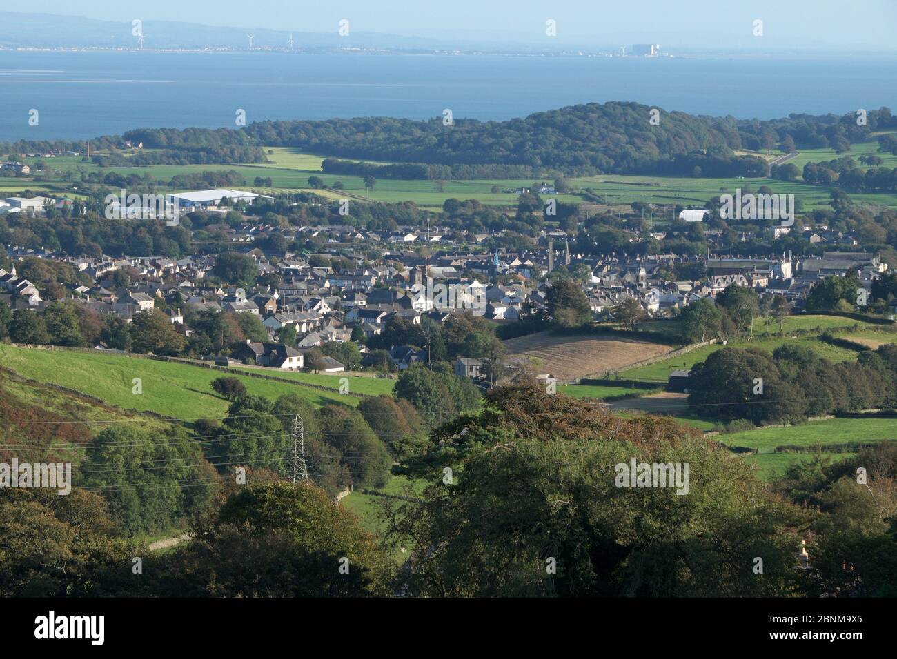 Ulverston, market town in south Cumbria, England, near the Lake District National Park - start of the Cumbria Way. Morecambe Bay in the background Stock Photo