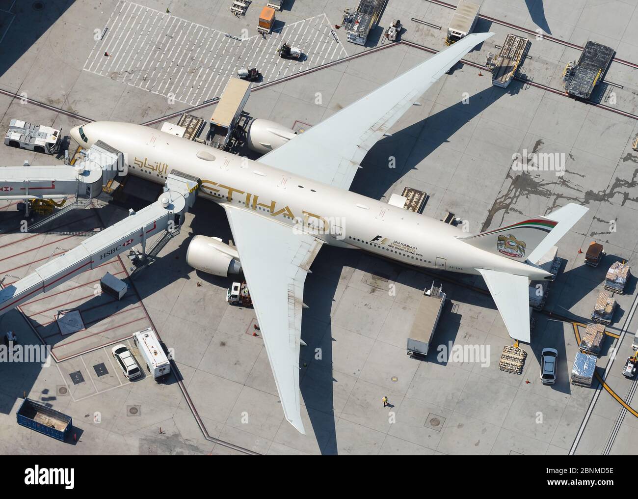Etihad Airways Boeing 777 parked at LAX International Airport