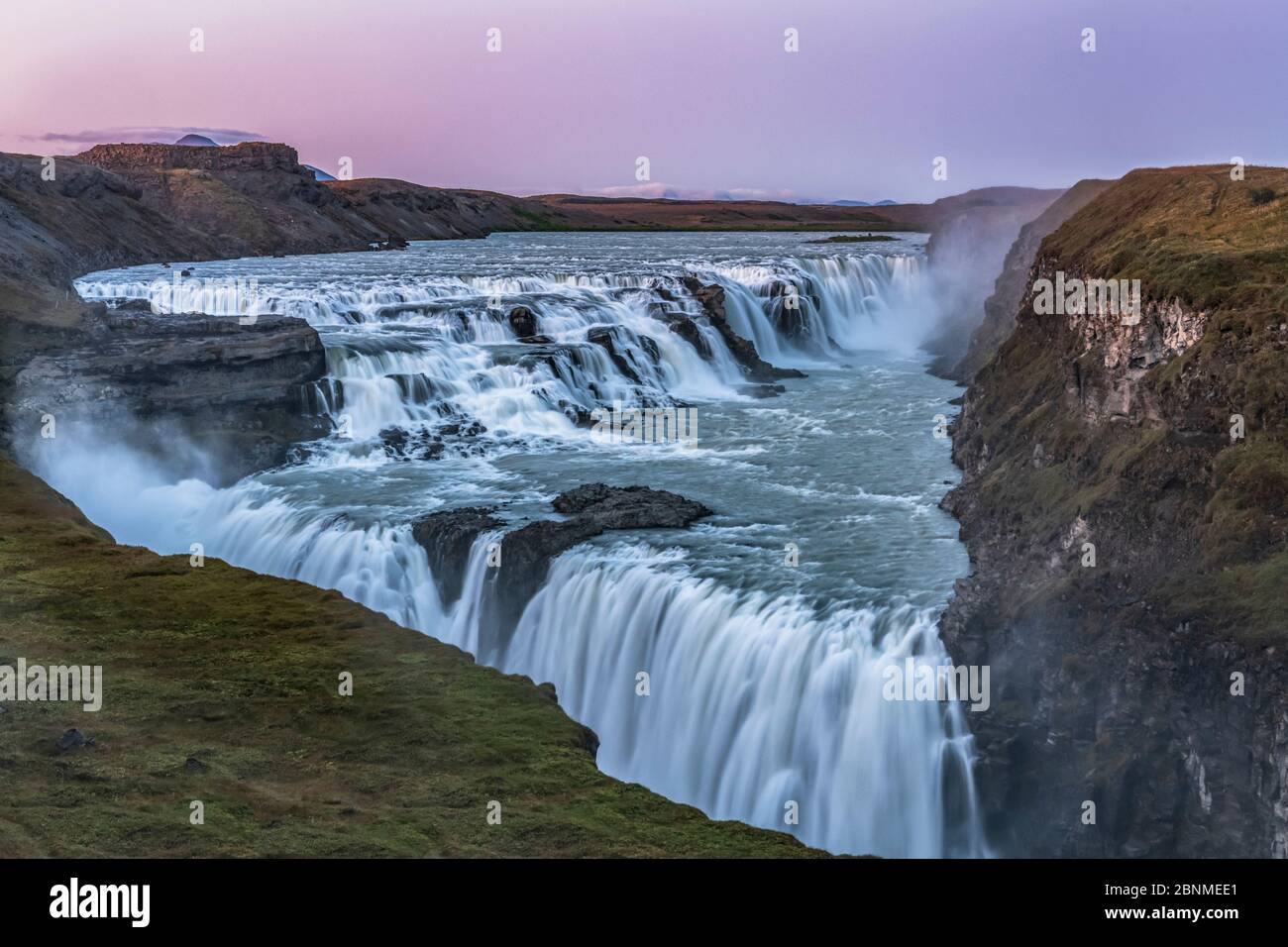 Europe, Iceland, South Iceland, Gulfoss in the evening light Stock Photo