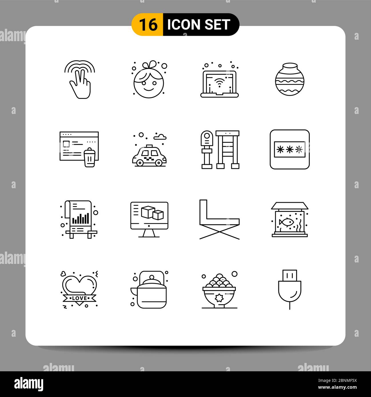 Mobile Interface Outline Set of 16 Pictograms of been, gdpr, network, festival, water Editable Vector Design Elements Stock Vector