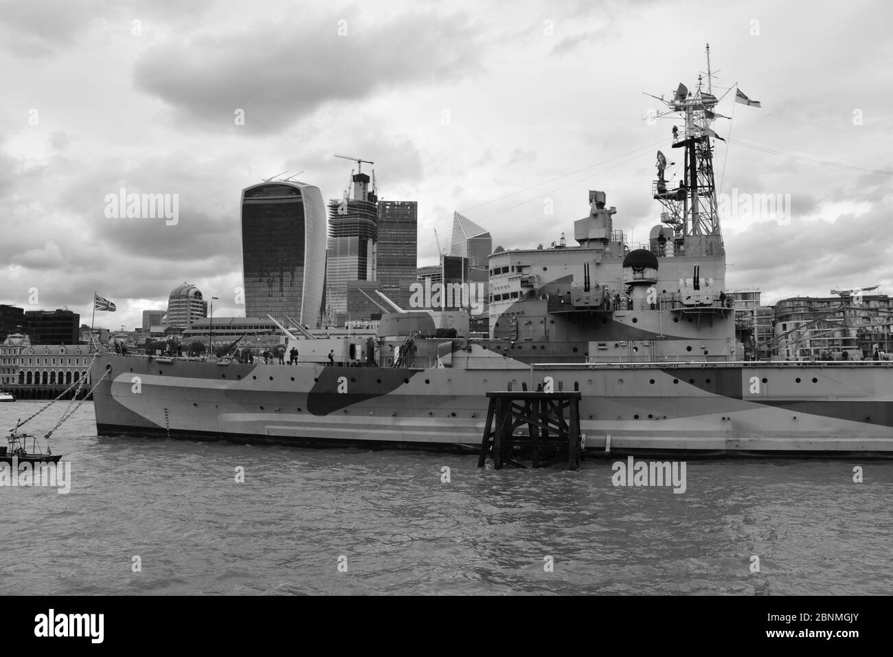 HMS Belfast museum ship in the River Thames, London, England, UK Stock Photo