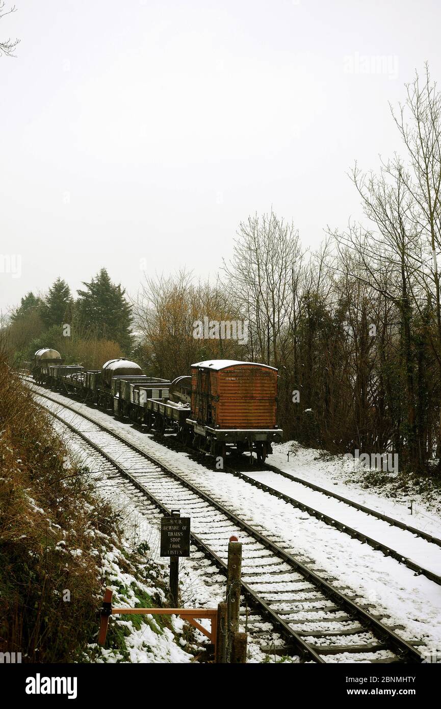 A goods train stands on the siding just north of Bewdley Station. Stock Photo