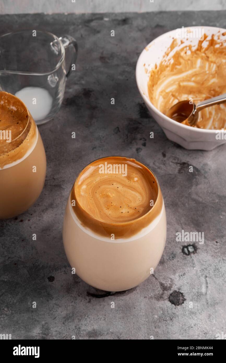 Popular drink Korean dargon coffee made of instant coffee, sugar, hot