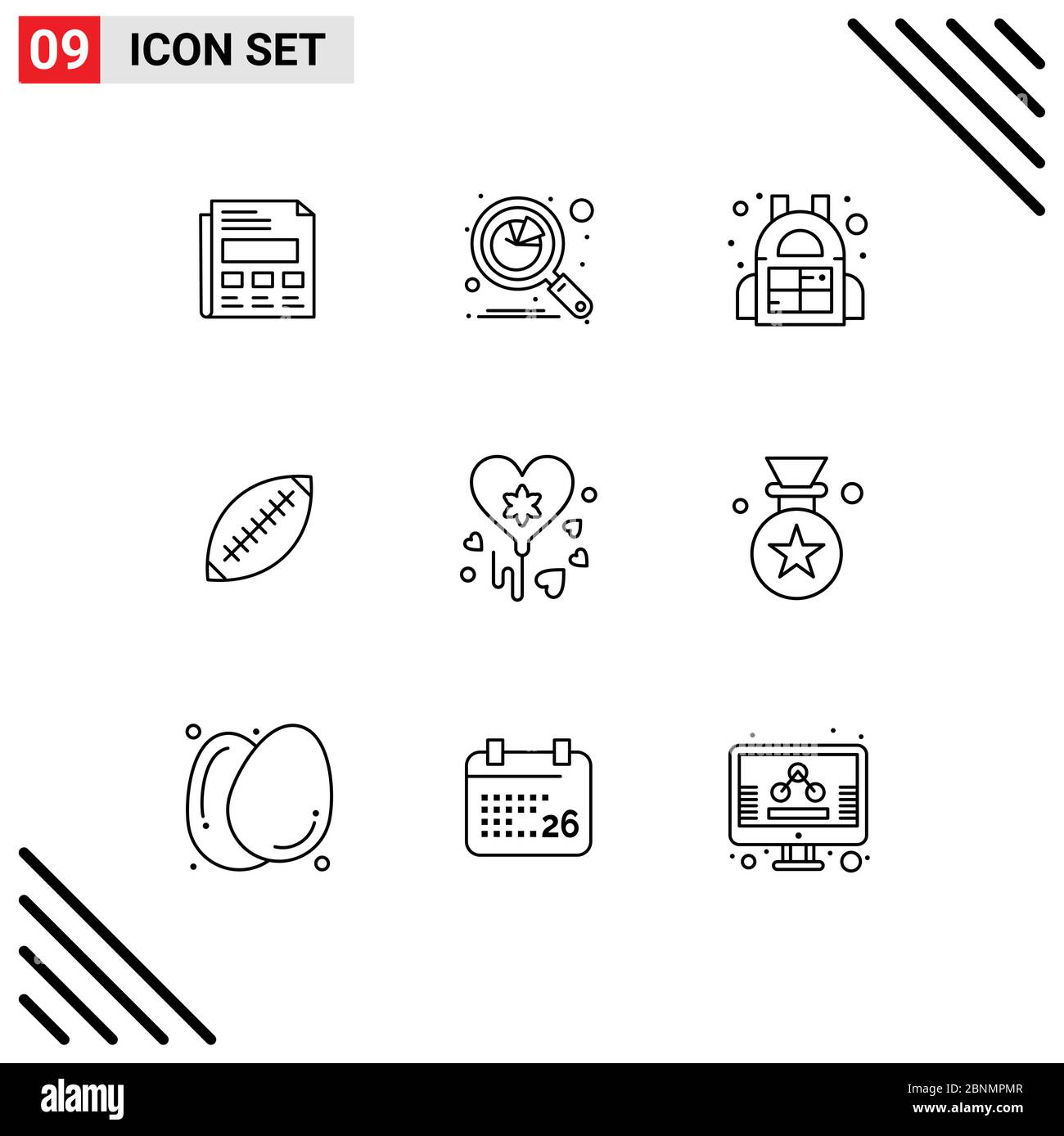 Modern Set of 9 Outlines and symbols such as sport, rugby, search, football, afl Editable Vector Design Elements Stock Vector