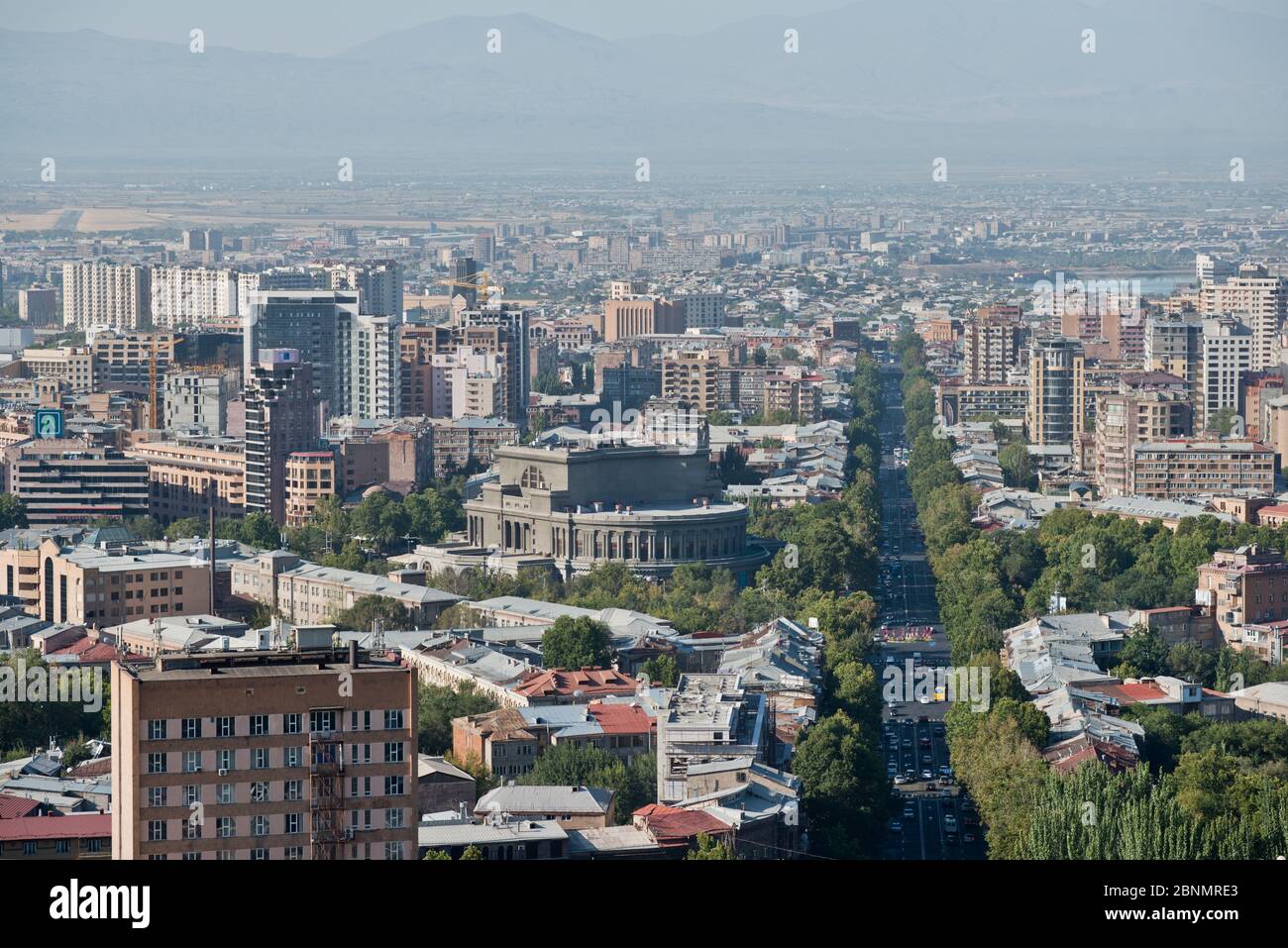 Yerevan: panoramic view showing the Armenian National Opera and Ballet alongside the Mesrop Mastots Avenue. Armenia Stock Photo