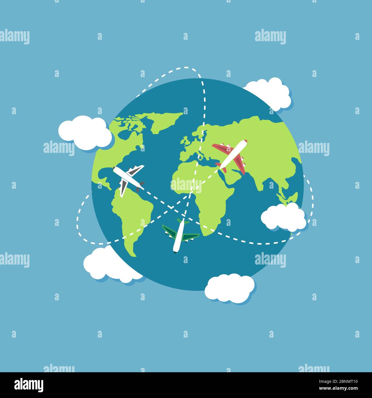 Plane flying around the world vector design illustration Stock Photo ...