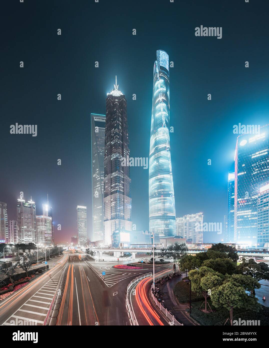 Asia, China, Shanghai, Pudong, Shanghai World Financial Center (SWFC), Shanghai Tower, Jin Mao Tower Stock Photo