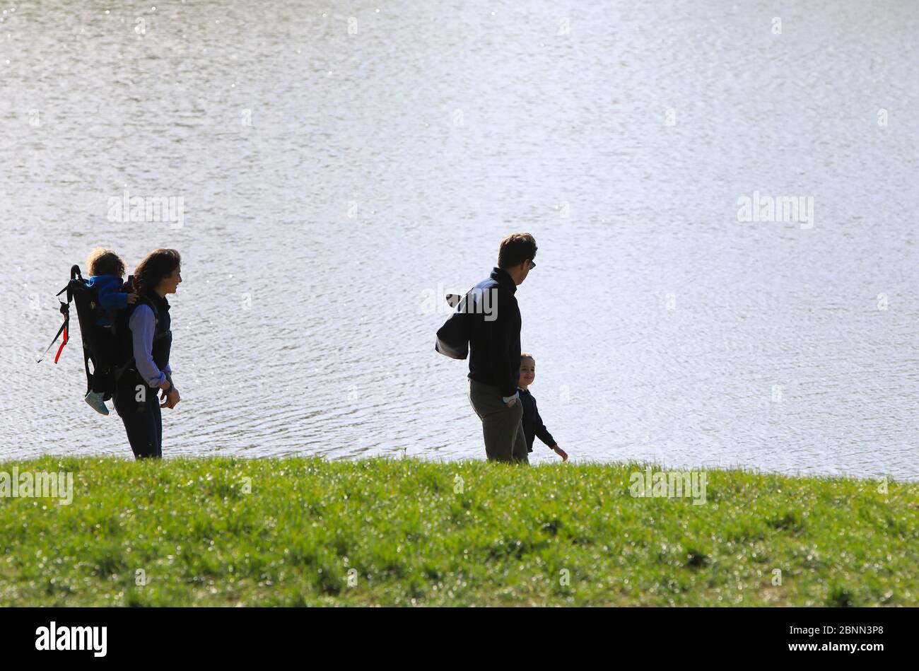 The Model Boating Pond in spring sunshine on Hampstead Haeth, in north London, UK Stock Photo