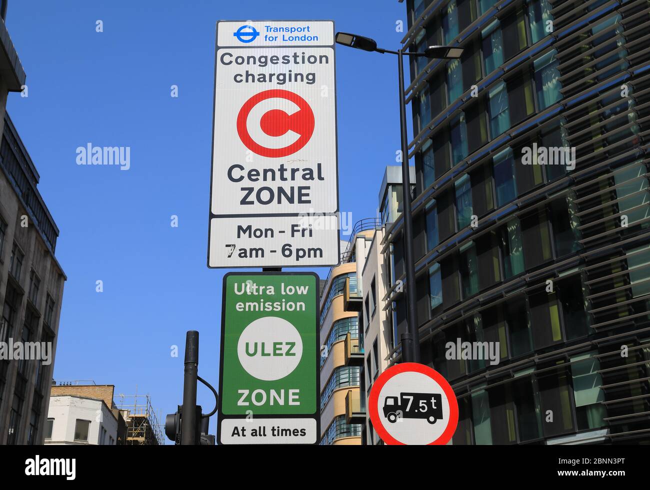 Entering ULEZ and congestion zones in central London, UK Stock Photo
