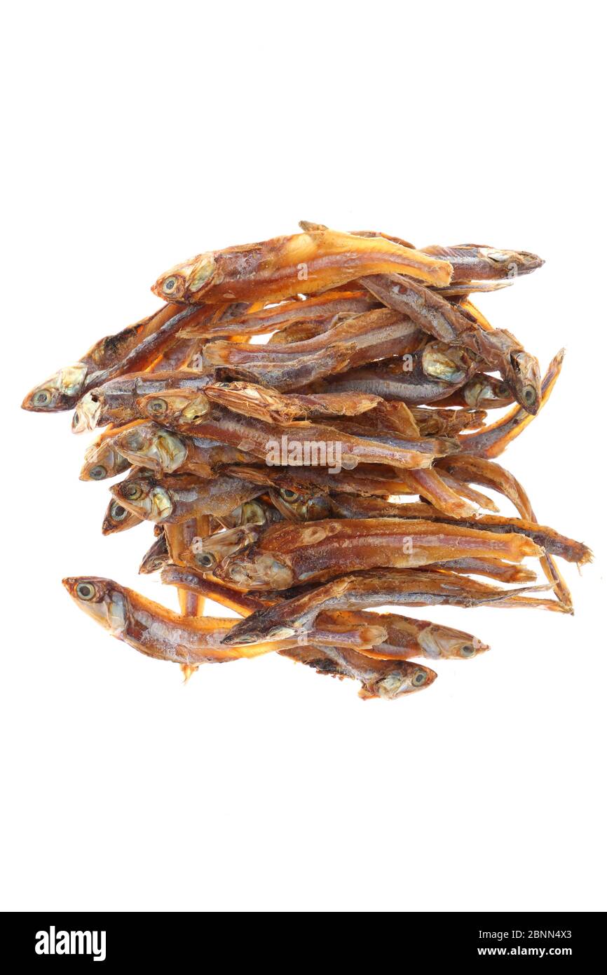 Dried fishes isolated on white background with clipping path Stock
