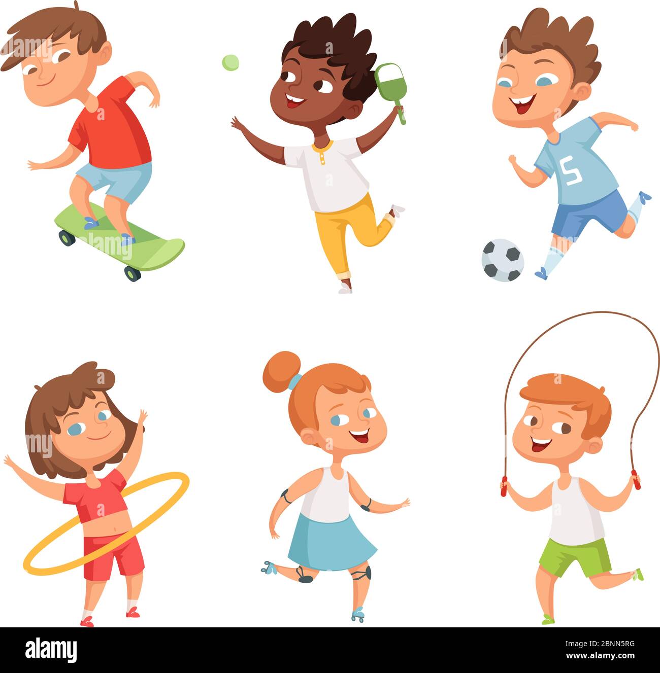 Various kids in active sports. Vector characters isolate on white background Stock Vector