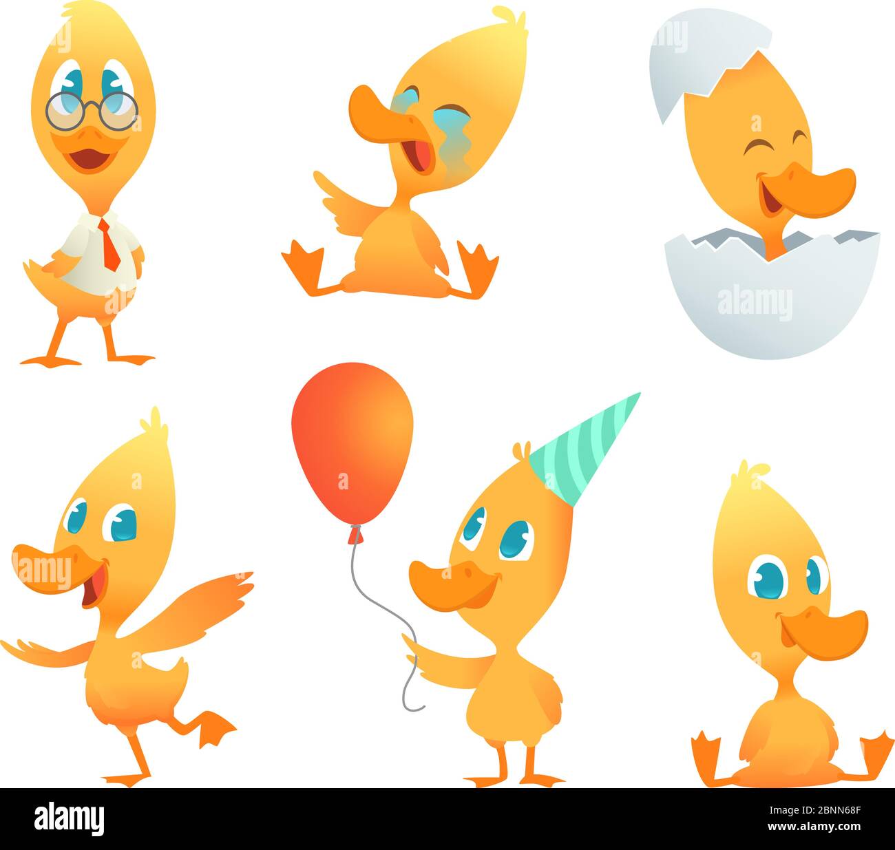 Illustrations of funny duck. Vector cartoon animals in action poses Stock Vector