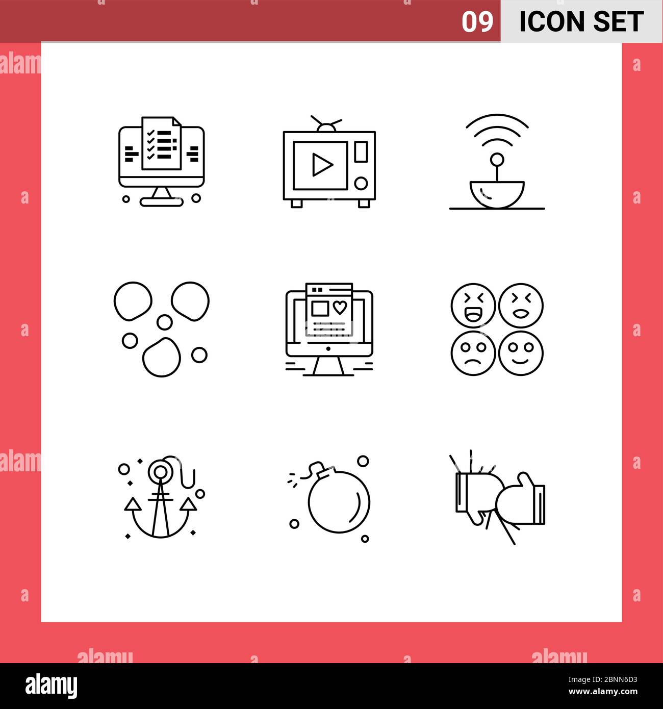 Set of 9 Modern UI Icons Symbols Signs for web design, computer, steel, weather, hail Editable Vector Design Elements Stock Vector