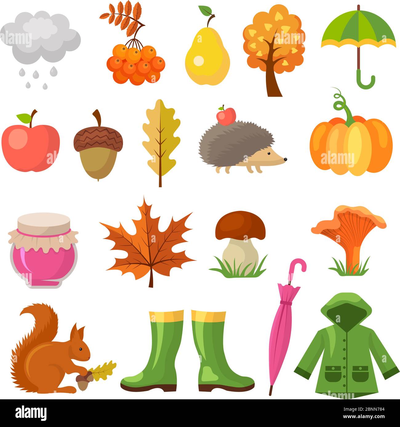 Autumn colored symbols. Vector icon set of autumn Stock Vector