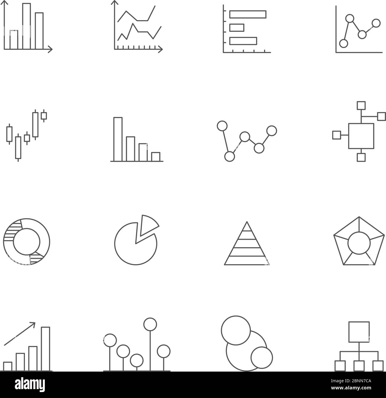 Icons of charts and diagrams. Mono line pictures of various business diagrams Stock Vector