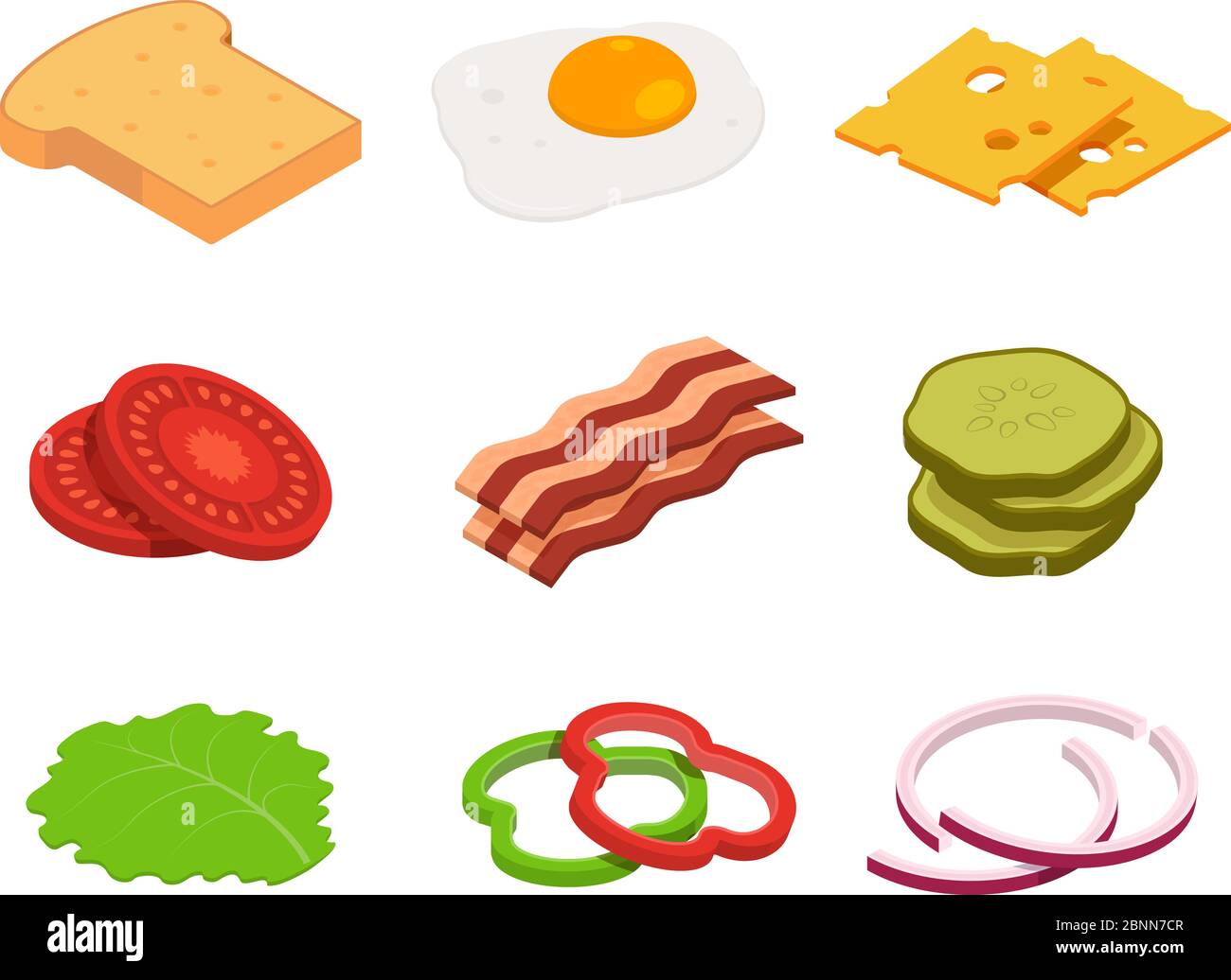 Sandwich isometric. Constructor of food with various ingredients Stock Vector